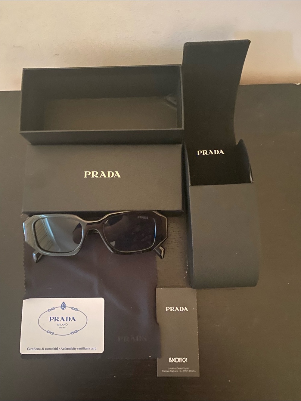 PRADA Black Rectangular Sunglasses with Case